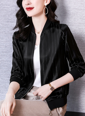 格妍萱黑色棒球服短女2023秋季新款醋酸休闲宽松显瘦
