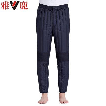 雅鹿中老年人羽绒裤男士内胆秋冬季保暖鸭绒加厚高腰内穿爸爸棉裤