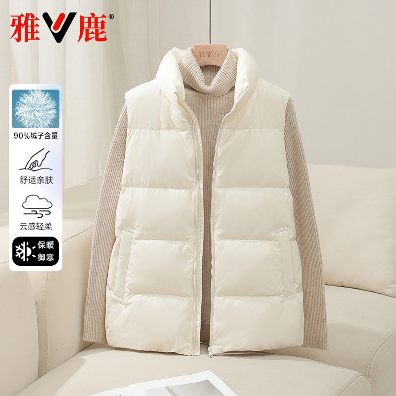 雅鹿羽绒服女背心宽松保暖马甲