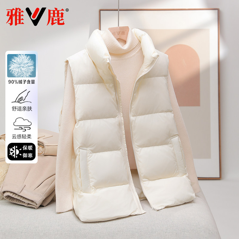 雅鹿羽绒服女背心宽松保暖马甲