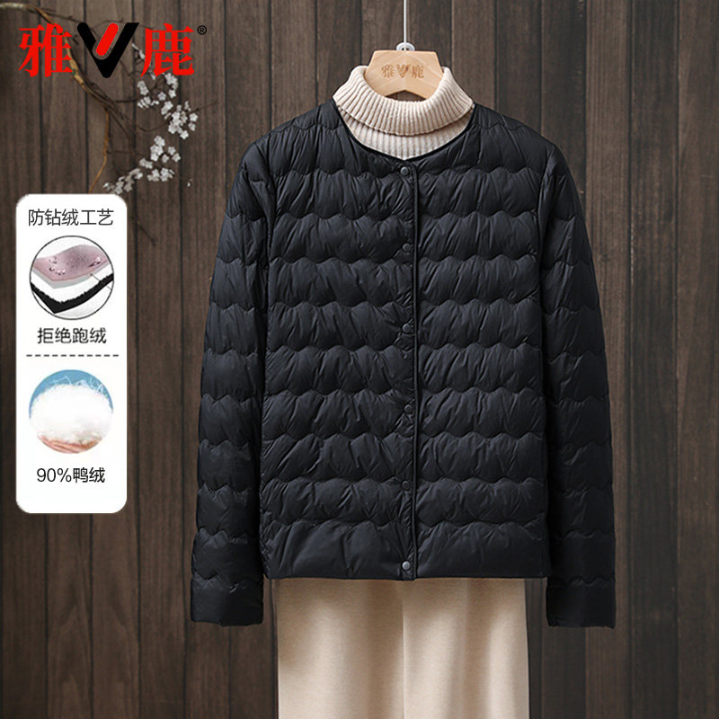 雅鹿短款无领轻薄羽绒服