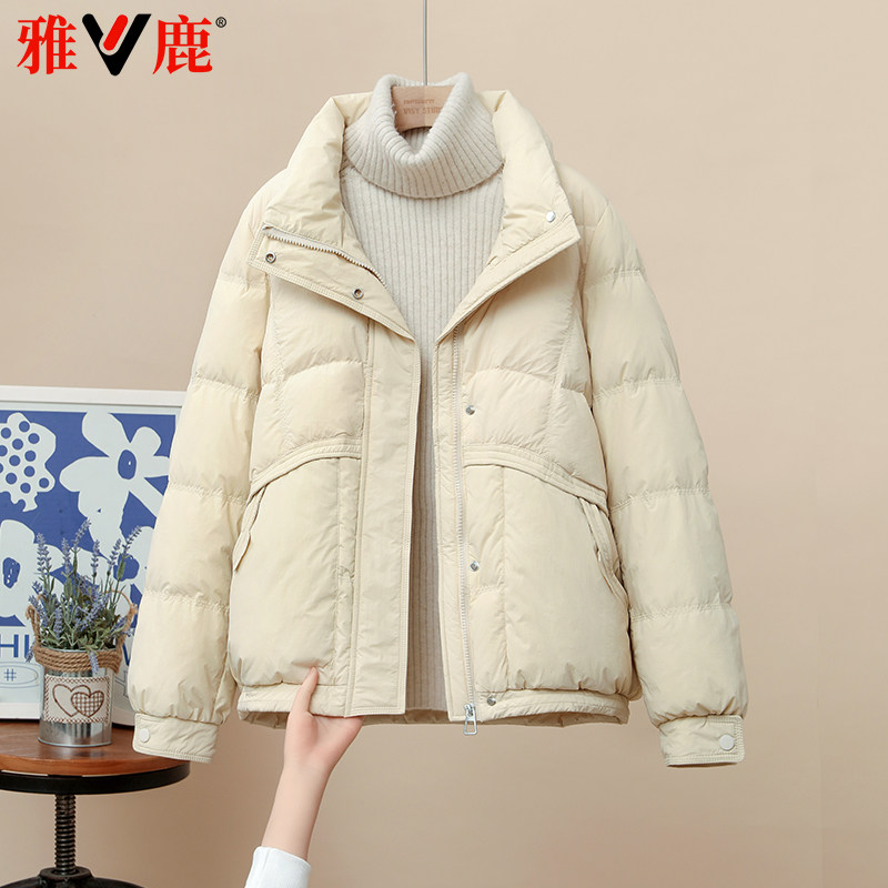 雅鹿2025新款羽绒服女短款女士大码冬季休闲妈妈装显瘦保暖外套冬