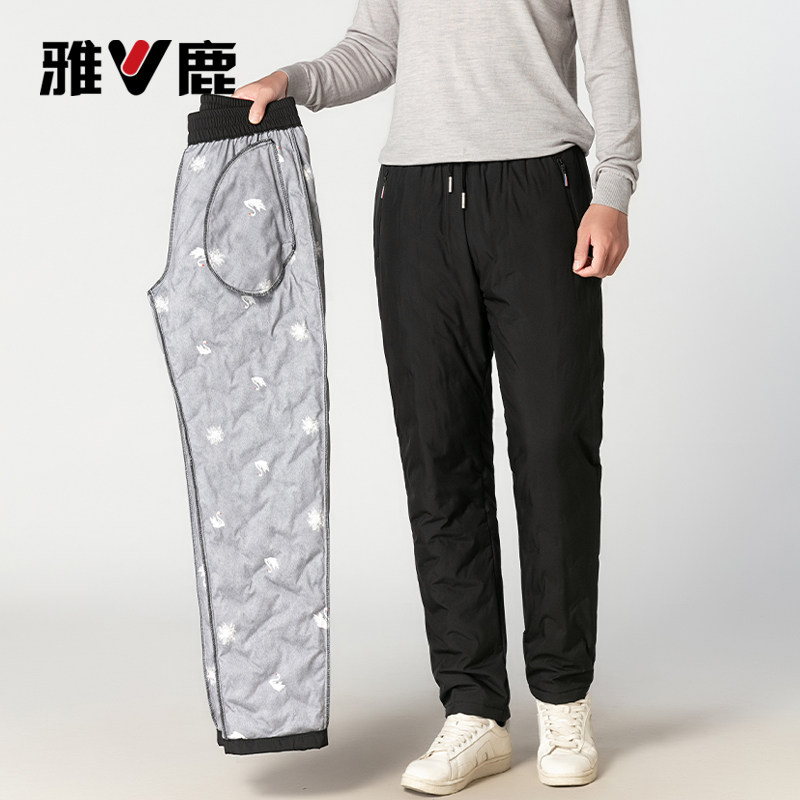 雅鹿新款高腰防风羽绒裤