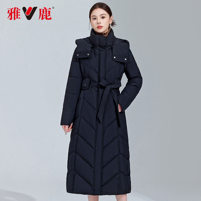 雅鹿长款加厚收腰羽绒服女款