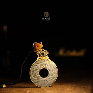 男女大气孤品复古小众新中式 古法碧玉吊坠 18k黄金镶嵌原创设计款