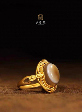 古法天珠戒指 18k黄金镶嵌原创设计款国风小众复古新中式精致轻奢