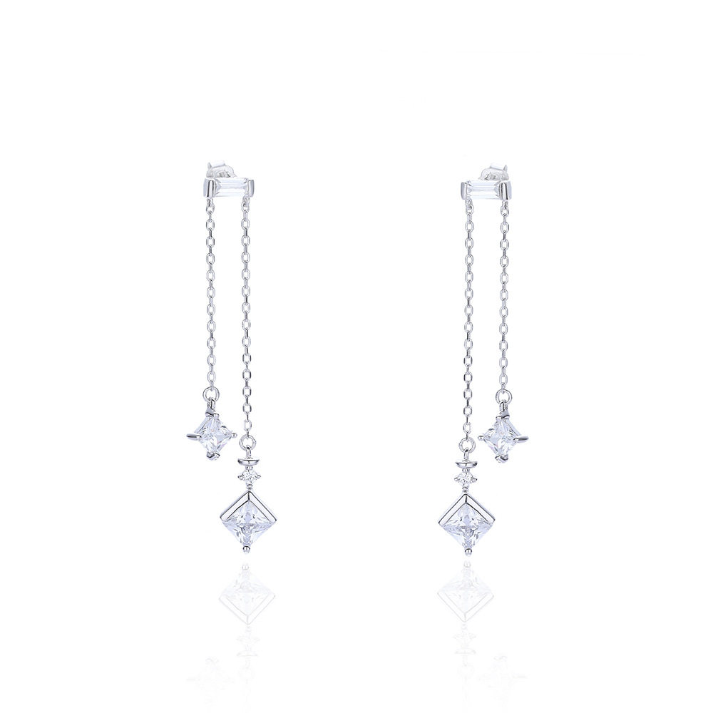 宝艺龙时尚百搭S925纯银耳钉 名媛几何流苏耳线潮人气质耳饰