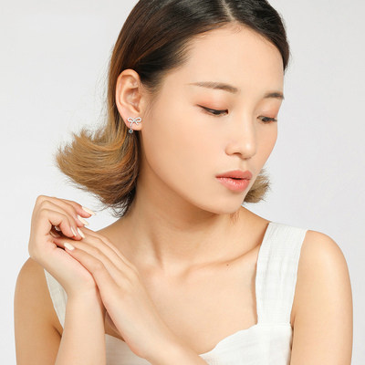 洛世奇耳环钉女高级小众施华纯银气质采用元素蝴蝶结法式感耳网红