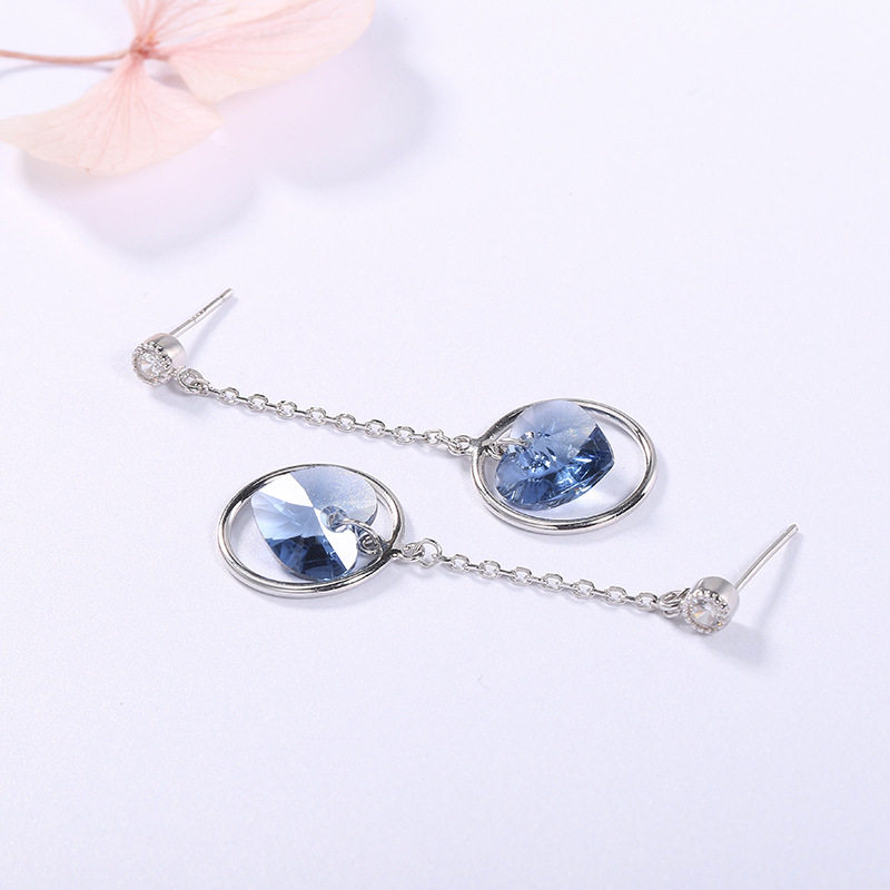 女友宝艺龙新款纯耳饰品银耳线施华礼物送洛水晶吊坠女潮生日网红