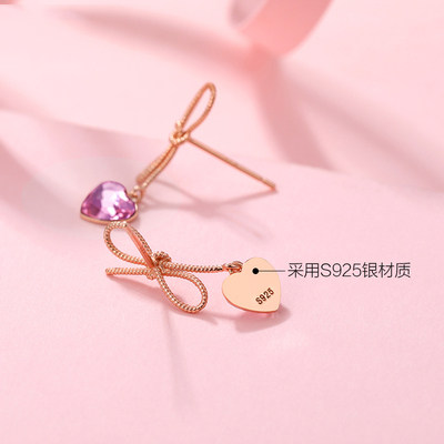 2020年耳钉耳环女纯银元素施华世奇蝴蝶结新款潮耳坠耳饰采用女洛