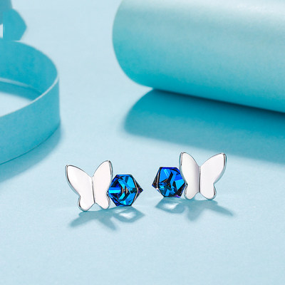 耳环小众采用2019耳钉女优蝴蝶洛世奇潮纯银新款元素施华高级感