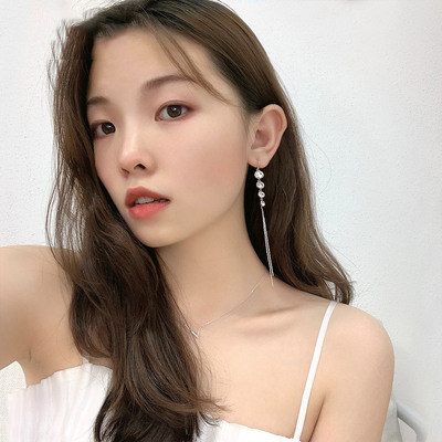流苏耳饰耳坠纯银新款耳环女潮长钉女高级感款耳洛世奇施华2020年