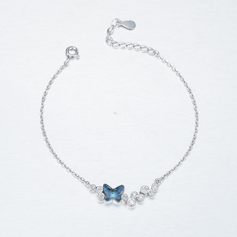 宝艺龙新品施华洛蝴蝶水晶手链S925纯银世奇元素微镶韩国简约手饰