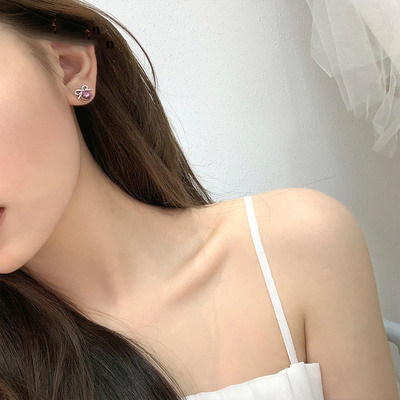 新款潮气质元素施华女纯采用银耳钉洛世奇蝴蝶结高级感水晶耳饰