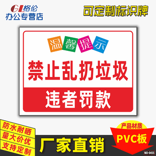 禁止乱扔垃圾违者罚款标识牌严禁乱丢生活垃圾标示牌保持清洁注意卫生环境文明环保提示牌定制
