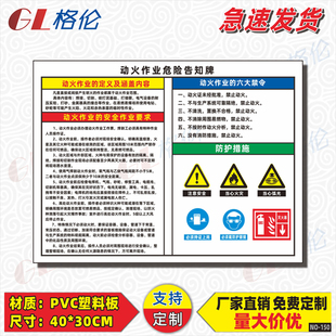 动火作业危险告知牌标识牌动火作业要求警示警告标志牌动火作业危险风险点告示牌注意防护安全提示牌