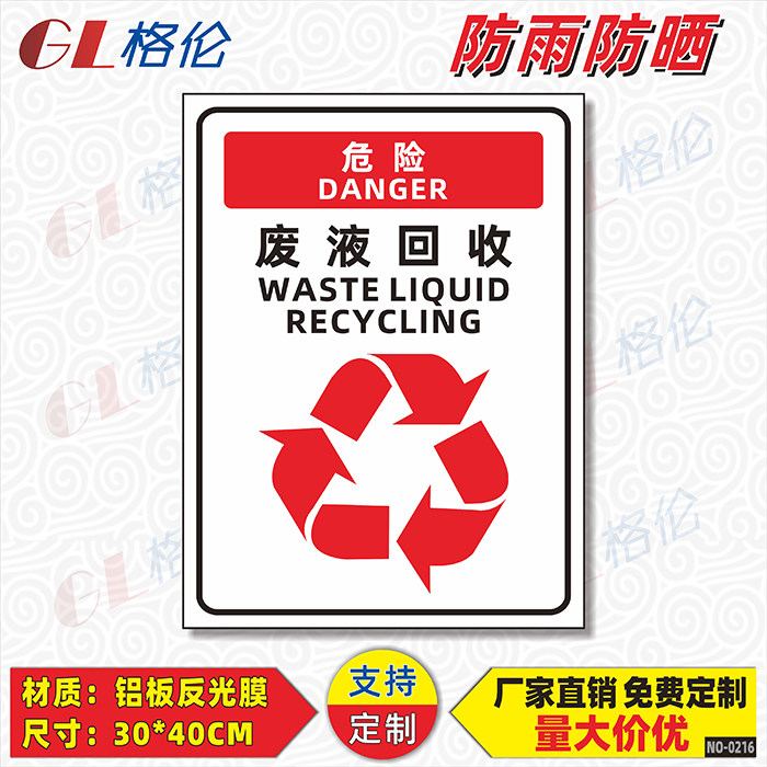 废液回收标识牌车间仓库危险化学品废物回收处警示警告标志牌废液收集