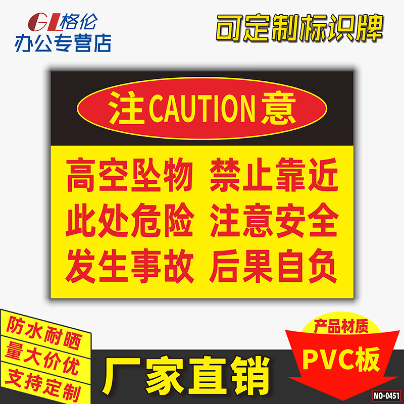 防止砸伤标志牌注意高空坠物定制
