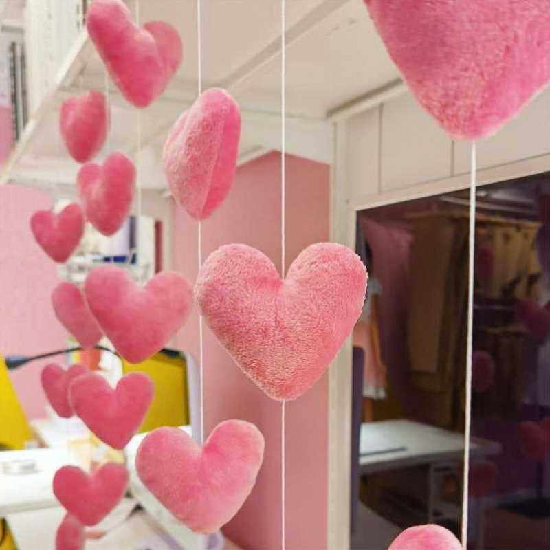 湘琴同款房门小帘吊线帘帘女少心韩式k7168可爱粉色门桃爱心免打