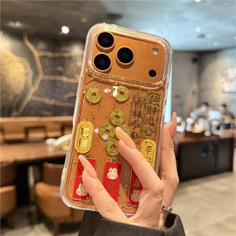 适用苹果18promax手机壳新款iphone17pro金箔吉祥平安17高级感air全包防摔16透明15硅胶14创意13小众12女款pm