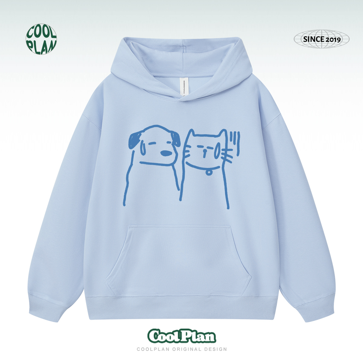 【无语猫狗】美式手绘卡通猫狗印花男女重磅嘻哈情侣上衣连帽卫衣