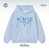 手绘卡通猫狗印花男女重磅嘻哈情侣上衣连帽卫衣 美式 无语猫狗