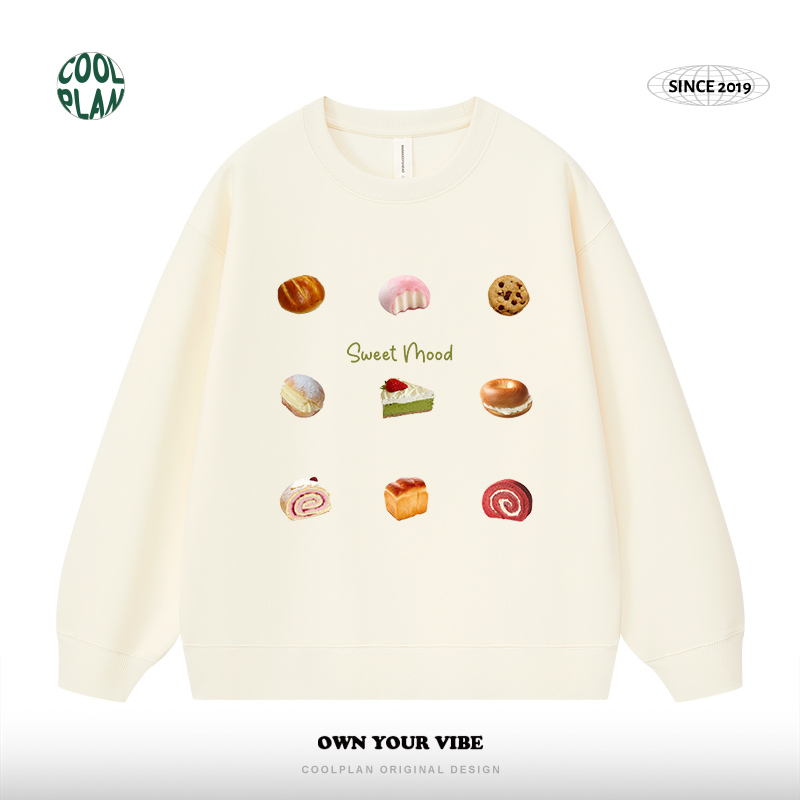 韩系甜品蛋糕印花圆领卫衣女秋冬新款宽松可爱校园百搭ins风上衣