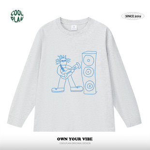 摇滚人类原创亚文化摇滚手绘印花美式长袖T恤中性上衣男女简约