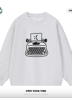 美式复古情绪打字机休闲圆领卫衣百搭简约小众灰色秋冬上衣卫衣