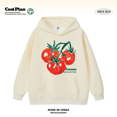 番茄涂鸦印花带帽卫衣男女春秋2024新款韩系休闲小众超好看上衣