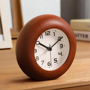 复古简约实木桌面闹钟摆件时钟表学生老人起床神器床头静音中古风