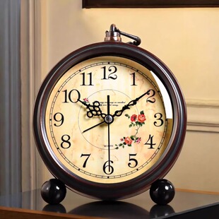 摆件 座钟客厅家用高级老人桌面静音时钟表摆放式 美式 复古闹钟台式