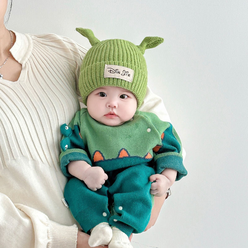 婴儿帽子秋冬宝宝针织毛线帽冬季韩版潮绿帽子儿童男女童痞幼同款