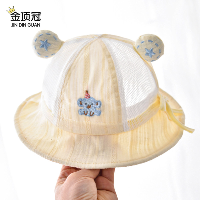 婴儿帽子夏季小月龄可爱网格防晒遮阳帽可调节男女宝宝薄款渔夫帽图片