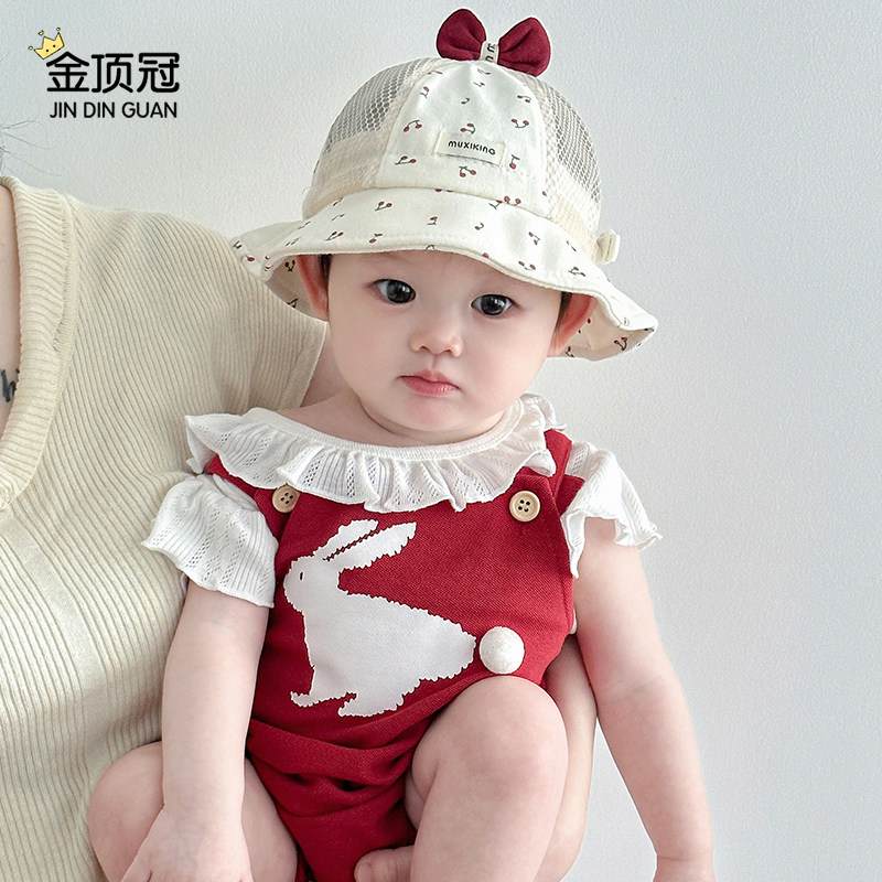婴儿帽子夏季薄款透气网纱渔夫帽男女宝宝小月龄遮阳防晒甜美盆帽图片