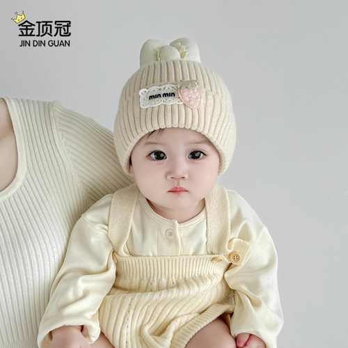 婴儿帽子秋冬季针织护耳帽