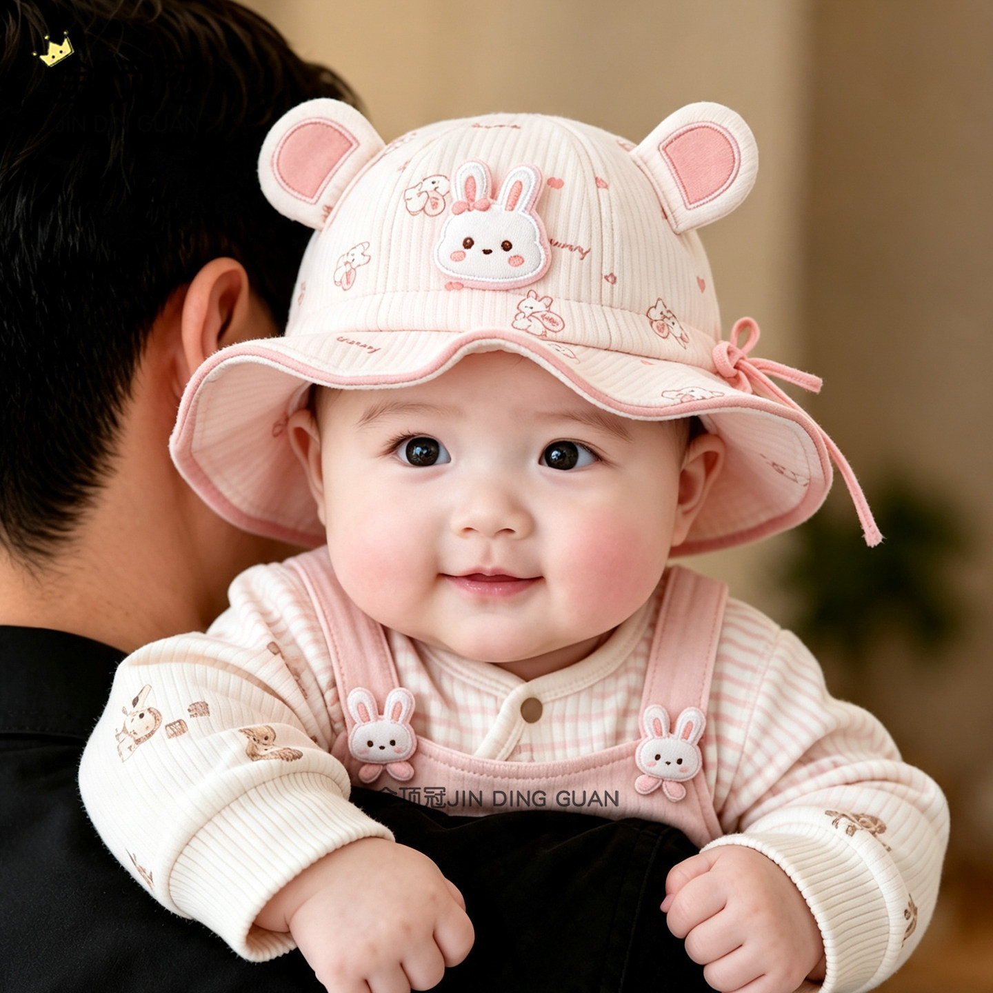 婴儿帽子秋季卡通兔子渔夫帽男女宝宝可爱防晒遮阳帽韩版薄款盆帽