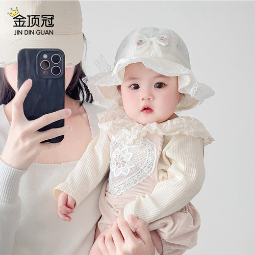 婴儿帽子春秋薄款韩系女孩洋气渔夫帽小月龄女宝宝透气防晒遮阳帽