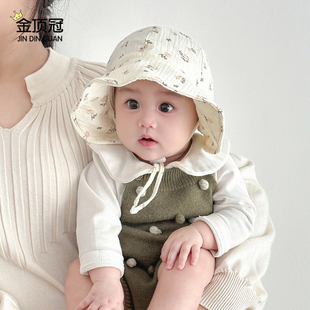 婴儿帽子春秋季韩版洋气小月龄公主帽秋冬女孩宝宝纯棉防风宫廷帽