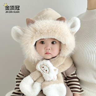 儿童帽子秋冬季男女童户外骑行防风护耳套头帽宝宝帽子围巾一体帽