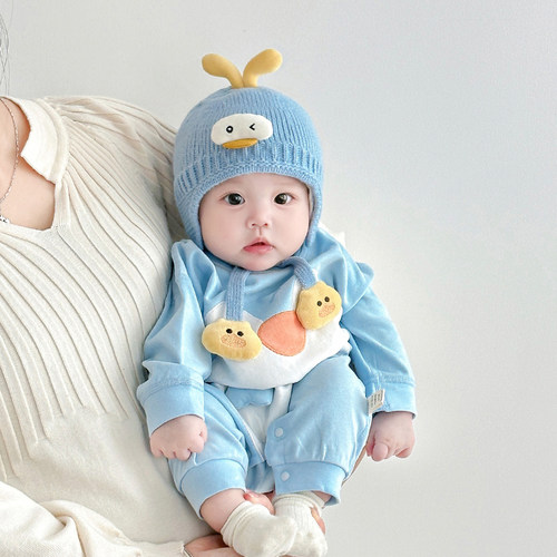 婴儿帽子秋冬季针织帽保暖护耳帽