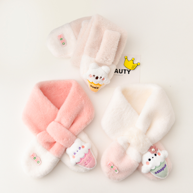 秋冬季儿童围巾宝宝保暖护颈围脖男女童加厚可爱超萌卡通交叉巾韩