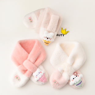 秋冬季 儿童围巾宝宝保暖护颈围脖男女童加厚可爱超萌卡通交叉巾韩