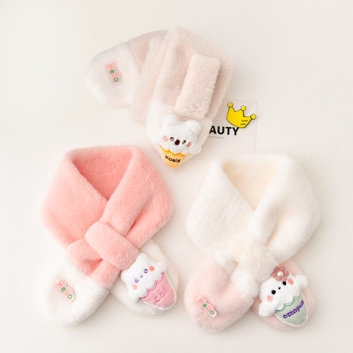 秋冬季儿童围巾宝宝保暖护颈围脖男女童加厚可爱超萌卡通交叉巾韩