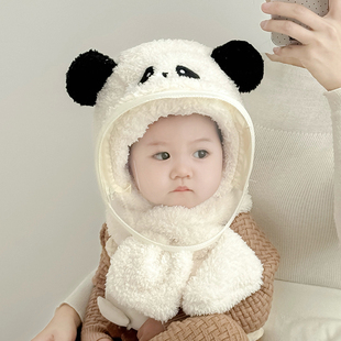 宝宝帽子围巾一体帽秋冬季新加厚婴儿防风面罩骑行儿童护耳套头帽