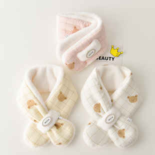 儿童围巾秋冬季宝宝纯棉围脖保暖加厚防风男女童脖套小熊交叉围巾