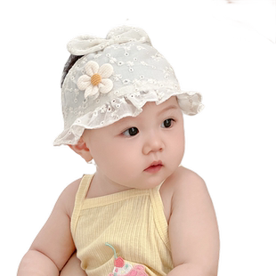 婴儿帽子夏季薄款女宝宝护囟门小月龄卤门帽纯棉新生儿女婴儿发带
