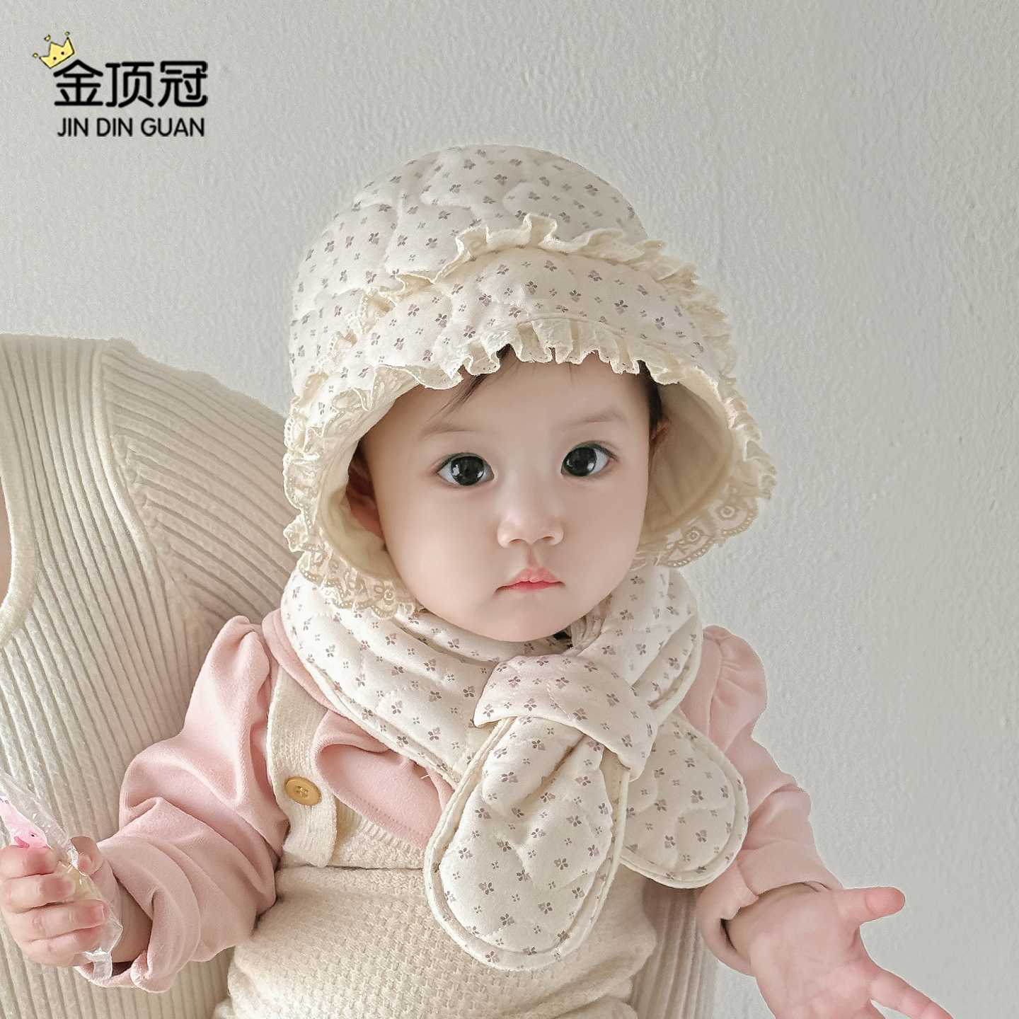 婴儿帽子围巾套装秋冬季加厚