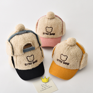 儿童帽子秋冬季 毛绒护耳男女童雷锋鸭舌帽可爱保暖冬天宝宝棒球帽