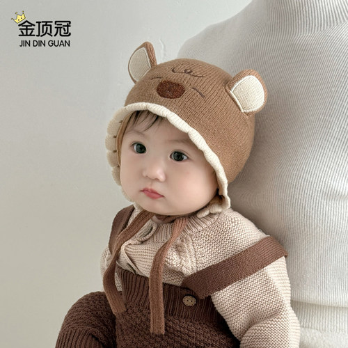 婴儿帽子秋冬季宝宝毛线帽婴幼儿男护耳针织帽加厚新款小冬季保暖